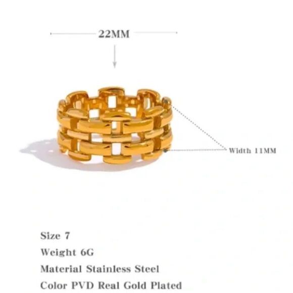 #35 New Gold Geometric Wide Band Ring - Picture 6 of 14